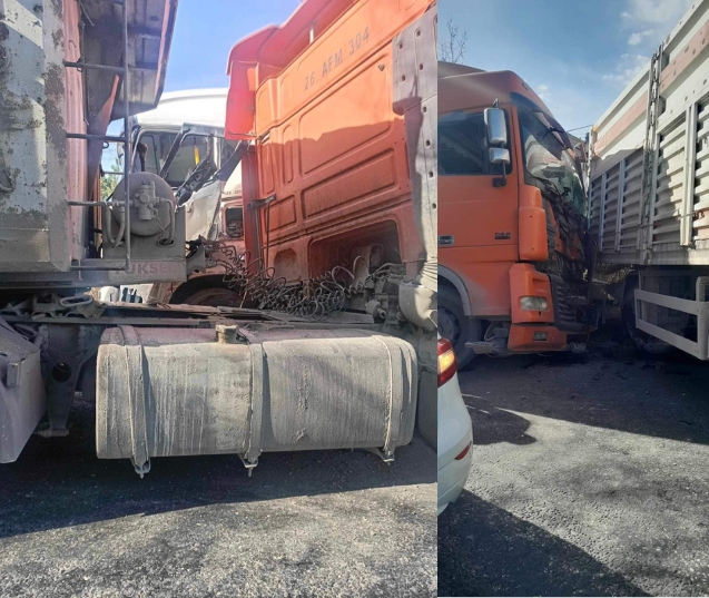 Kafa kafaya çarpışan iki tırın sürücüsü yaralandı.