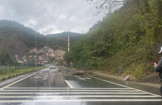 Sağanak yağış sebebiyle düşen kayalar araçlara zarar verdi..