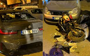 Motosiklet sürücüsü arkadan otomobile çarptı. Ağır yaralı...