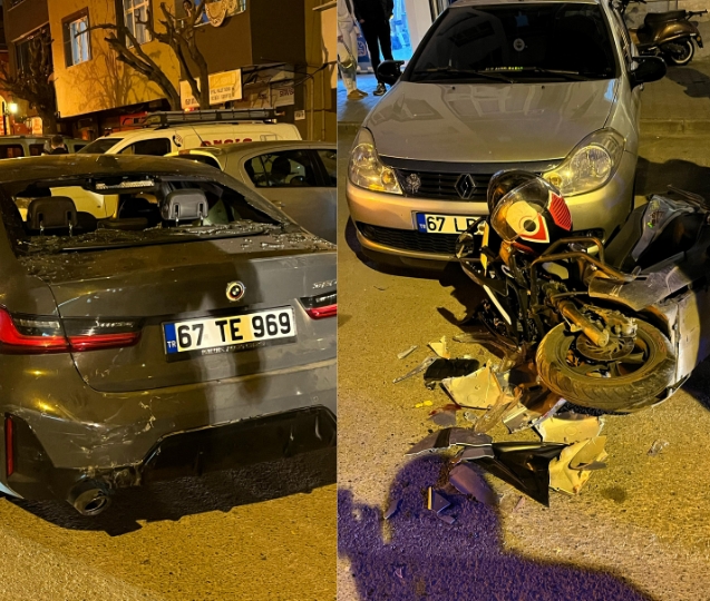Motosiklet sürücüsü arkadan otomobile çarptı. Ağır yaralı...