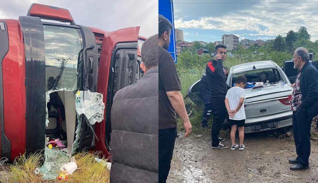 Feci kaza… TIR devrildi… Otomobile çarptı…