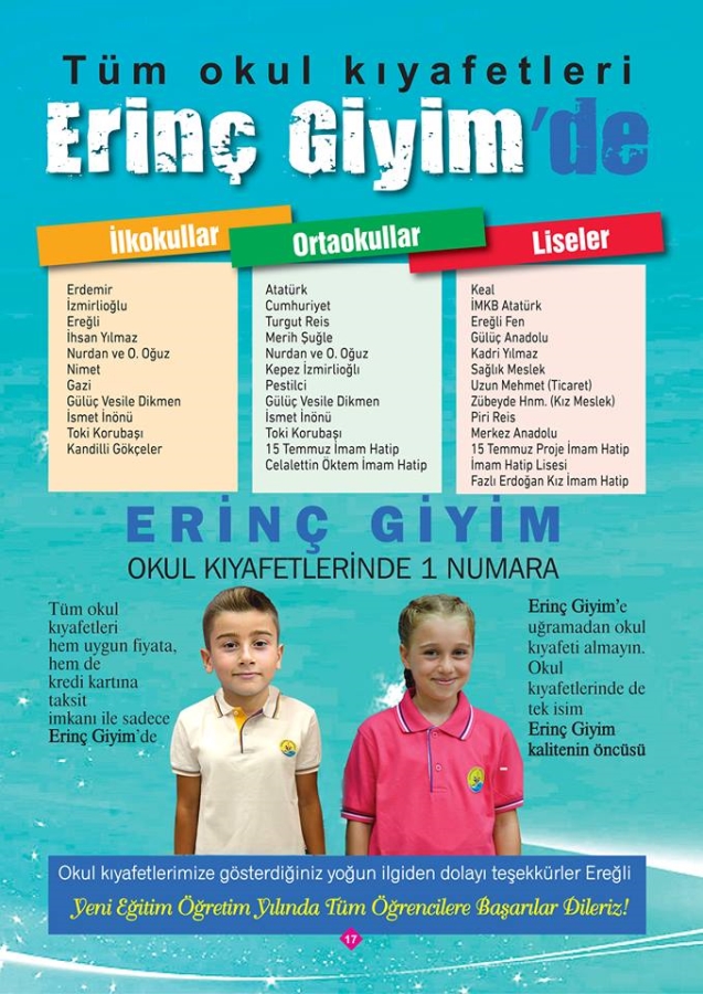 Ereğli'de okul kıyafetleri ERİNÇ'ten alınır...