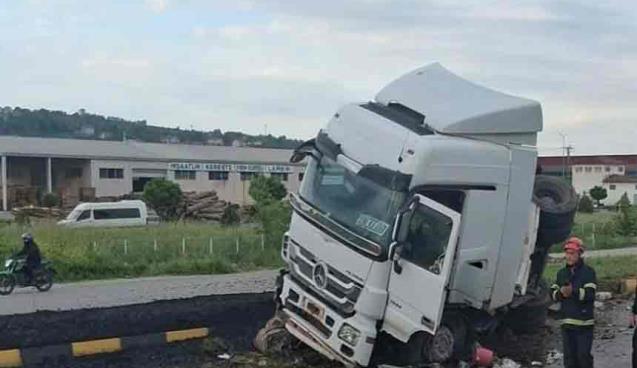 Kontrolden çıkan kömür yüklü tır devrildi