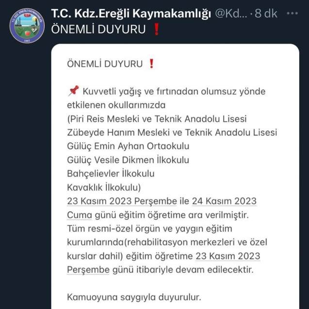 Hasar gören okullarda eğitime 2 gün daha ara verildi....