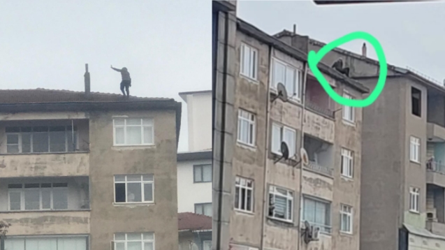 Binanın çatısına çıkarak intihar girişiminde bulundu...