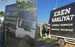 Yoldan çıktı... Refüjdeki ağaçları devirdi...